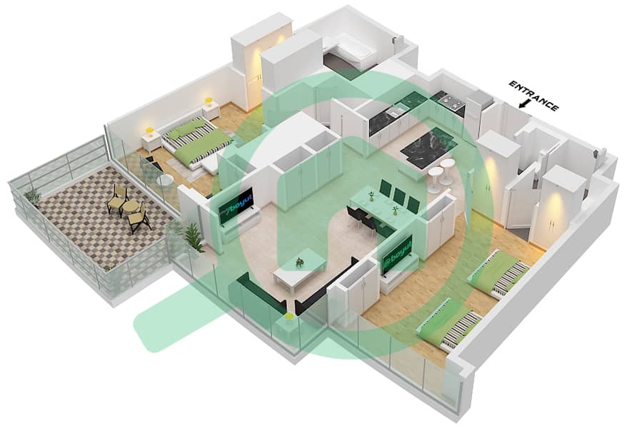 Усадьбы Кавалли - Апартамент 2 Cпальни планировка Тип A3 FLOOR 38-47 Type A3 Floor 38-47 interactive3D