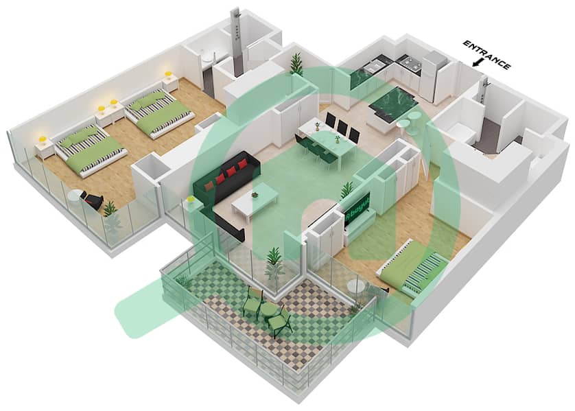 Усадьбы Кавалли - Апартамент 2 Cпальни планировка Тип A4 FLOOR 38-47 Type A4 Floor 38-47 interactive3D