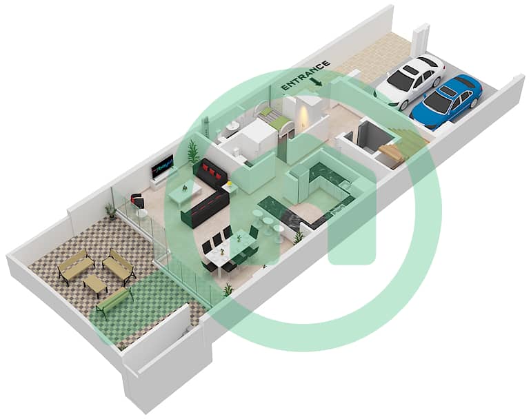 المخططات الطابقية لتصميم الوحدة LV03 فیلا 4 غرف نوم - لاجون فيوز Ground Floor interactive3D