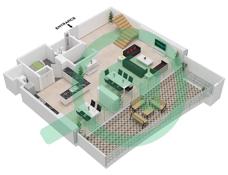 Lagoon Views - 3 Bedroom Apartment Unit G02 FLOOR DUPLEX Floor plan Ground Floor interactive3D