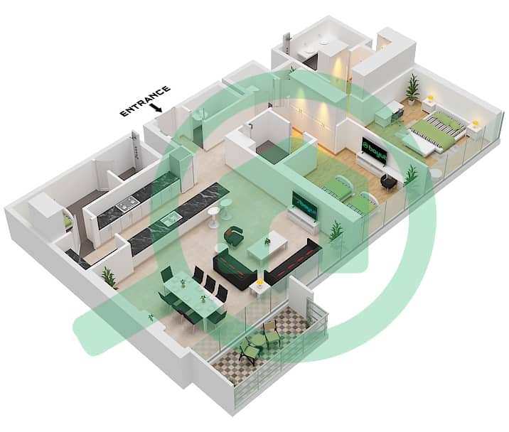 Lagoon Views - 2 Bedroom Apartment Unit 03 FLOOR 2-19 Floor plan Unit 03 Floor 2-19 interactive3D