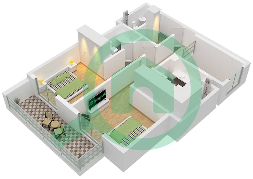 海滨1号大厦 - 3 卧室联排别墅类型／单位1/UNIT 01 FLOOR GROUND戶型图 Type 1 Unit 01 Ground Floor-P1 interactive3D