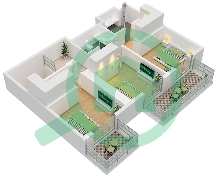 海滨1号大厦 - 4 卧室联排别墅类型／单位1/UNIT 02 FLOOR GROUND戶型图 Type 1 Unit 02 Ground Floor-P1 interactive3D