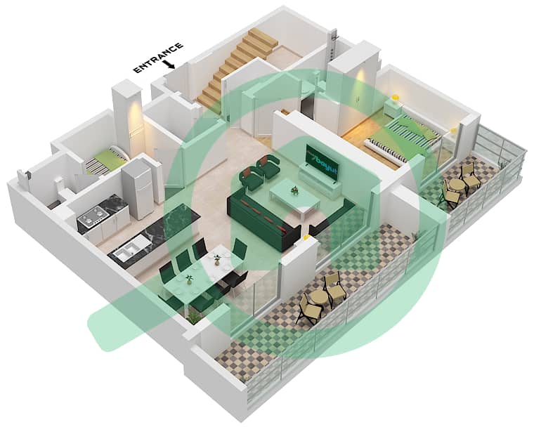 海滨1号大厦 - 4 卧室联排别墅类型／单位1M / UNIT 03 FLOOR GROUND戶型图 Type 1M Unit 03 Ground Floor-P1 interactive3D