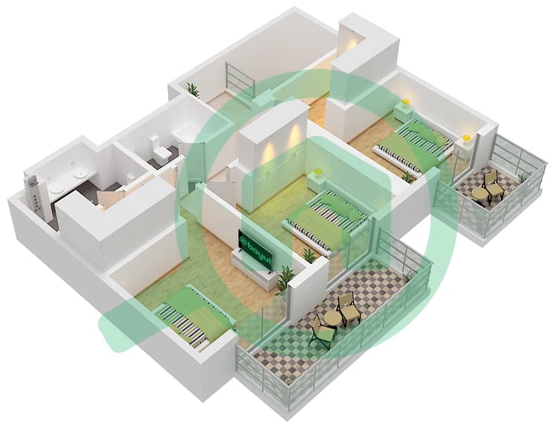 海滨1号大厦 - 4 卧室联排别墅类型／单位1M / UNIT 03 FLOOR GROUND戶型图 Type 1M Unit 03 Ground Floor-P1 interactive3D