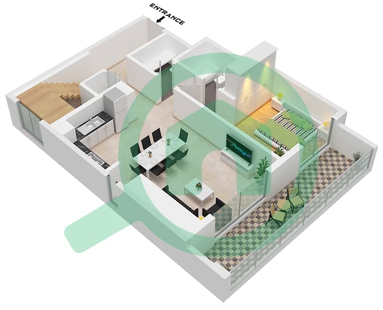 海滨1号大厦 - 3 卧室联排别墅类型／单位1M/UNIT 04  FLOOR GROUND戶型图 Type 1M Unit 04 Ground Floor-P1 interactive3D
