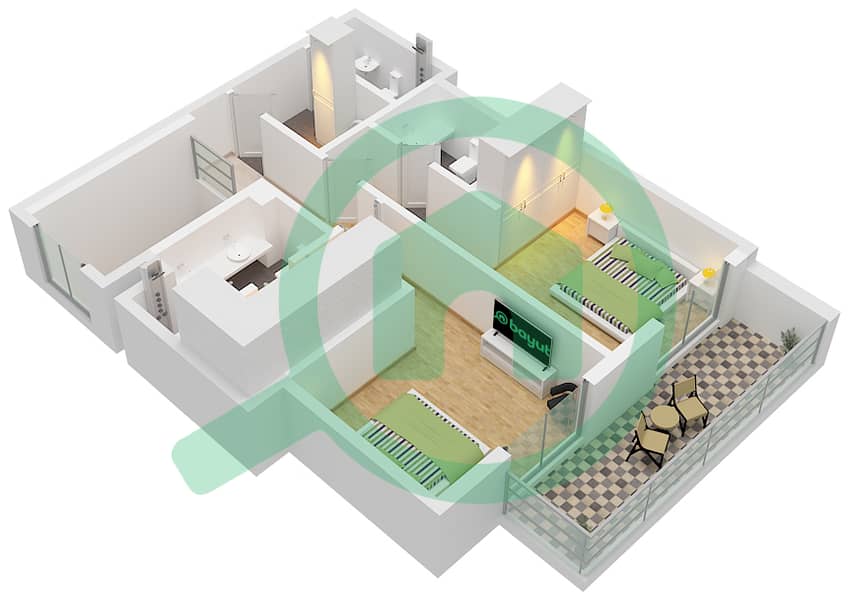 海滨1号大厦 - 3 卧室联排别墅类型／单位1M/UNIT 04  FLOOR GROUND戶型图 Type 1M Unit 04 Ground Floor-P1 interactive3D