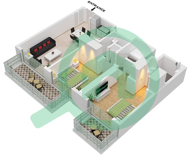 海滨1号大厦 - 2 卧室公寓类型／单位1M / UNIT 03 FLOOR P2-P7戶型图 Type 1M Unit 03 Floor P2-P7,1-19 interactive3D