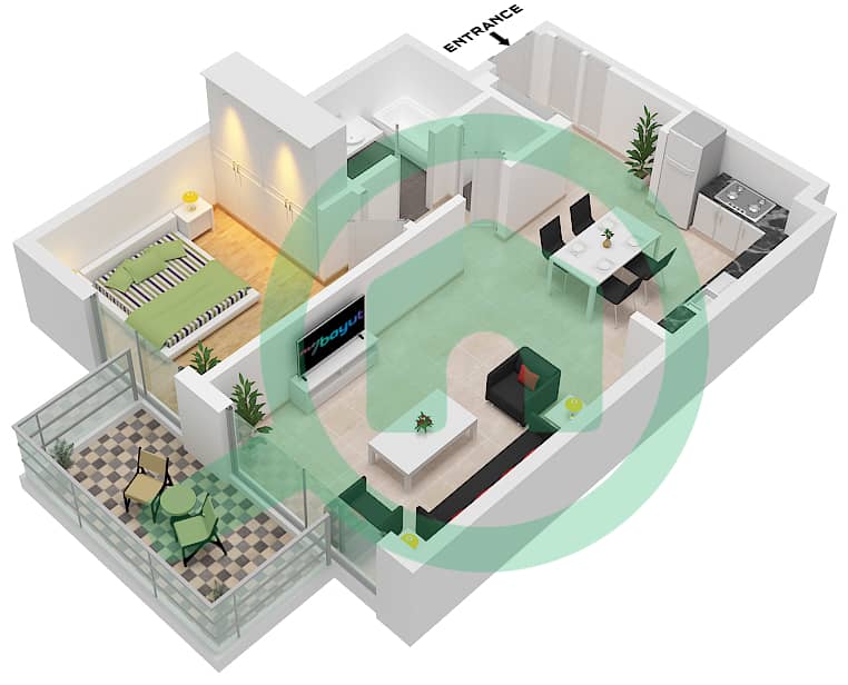 海滨1号大厦 - 1 卧室公寓类型／单位1 / UNIT 01 FLOOR P2-P7戶型图 Type 1 Unit 01 Floor P2-P7 interactive3D