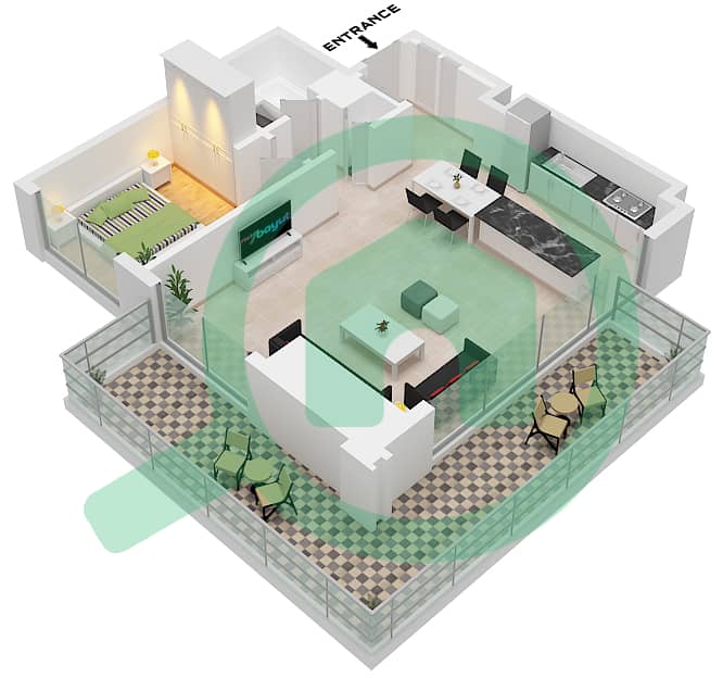 海滨1号大厦 - 1 卧室公寓类型／单位2 / UNIT 04 FLOOR P2-P7戶型图 Type 2 Unit 04 Floor P2-P7 interactive3D