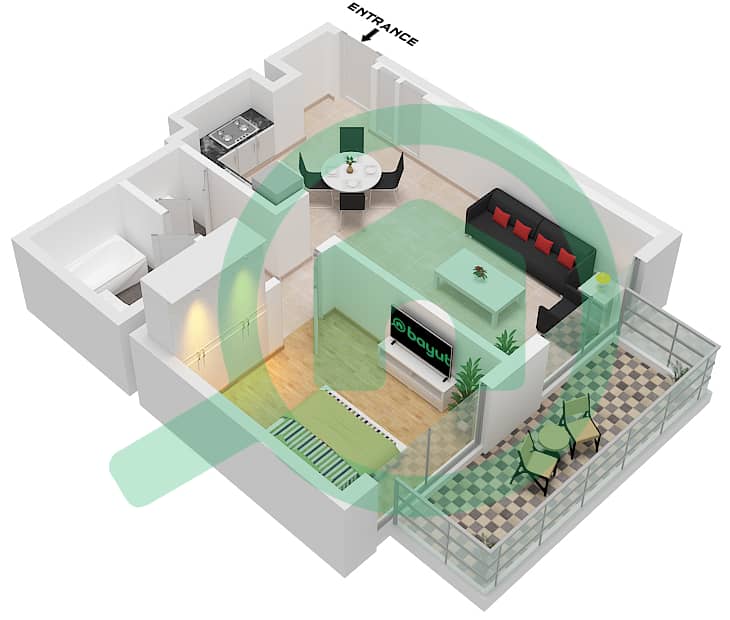 海滨1号大厦 - 1 卧室公寓类型／单位3 / UNIT 05 FLOOR P2-P7戶型图 Type 3 Unit 05 Floor P2-P7 interactive3D