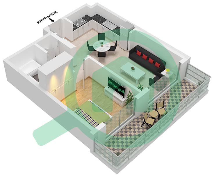 海滨1号大厦 - 1 卧室公寓类型／单位4 / UNIT 06 FLOOR-1戶型图 Type 4 Unit 06 Floor-1 interactive3D