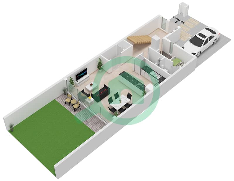 The Falcon Villas - 2 Bedroom Townhouse Type A Floor plan Ground Floor interactive3D