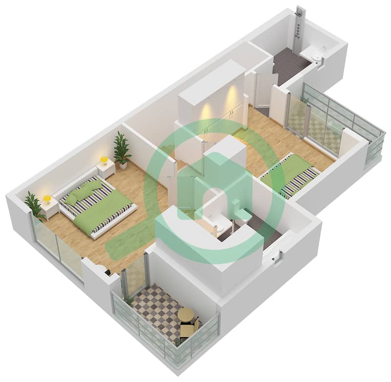 المخططات الطابقية لتصميم النموذج B SEMI-DETACHED تاون هاوس 2 غرفة نوم - فلل ذا فالكون First Floor interactive3D