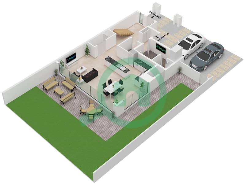 猎鹰山庄 - 3 卧室联排别墅类型C SEMI-DETACHED戶型图 Ground Floor interactive3D