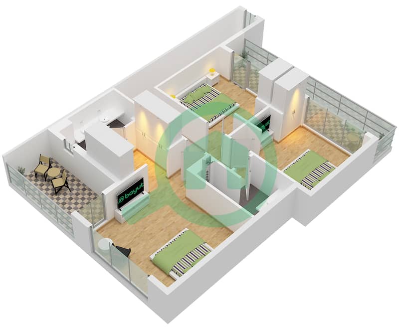 猎鹰山庄 - 3 卧室联排别墅类型C SEMI-DETACHED戶型图 First Floor interactive3D