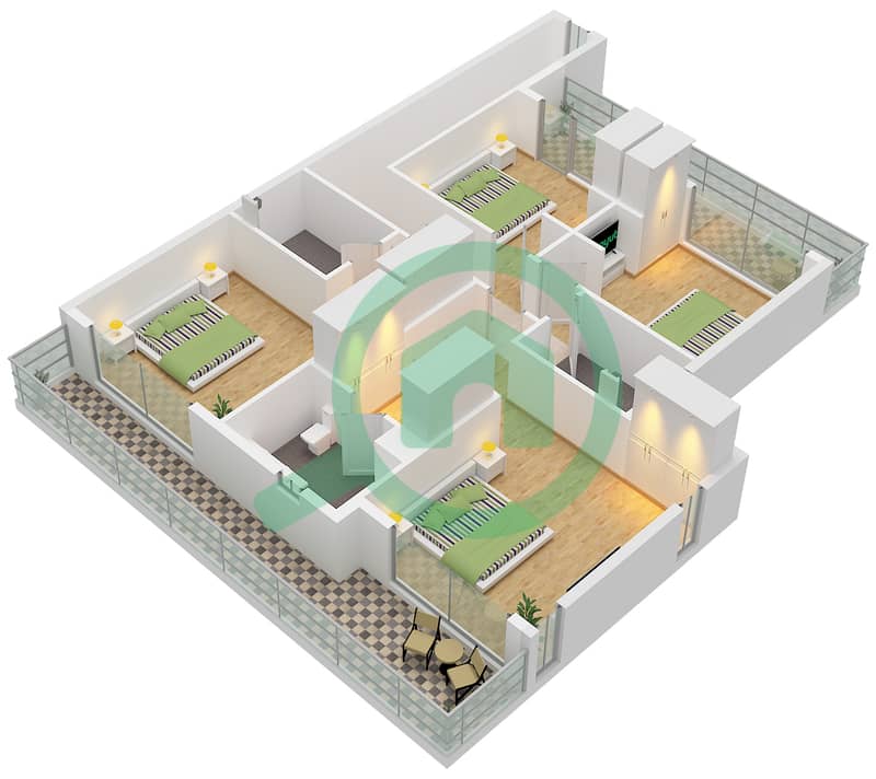المخططات الطابقية لتصميم النموذج D SEMI-DETACHED تاون هاوس 4 غرف نوم - فلل ذا فالكون First Floor interactive3D
