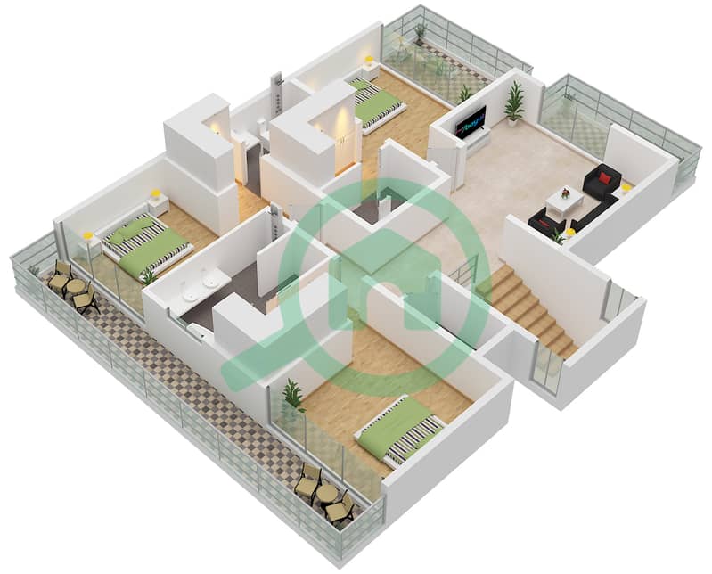 The Falcon Villas - 4 Bedroom Villa Type E Floor plan First Floor interactive3D
