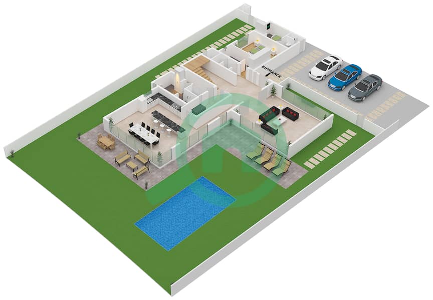 猎鹰山庄 - 5 卧室别墅类型F戶型图 Ground Floor interactive3D