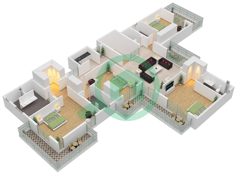 猎鹰山庄 - 5 卧室别墅类型F戶型图 First Floor interactive3D
