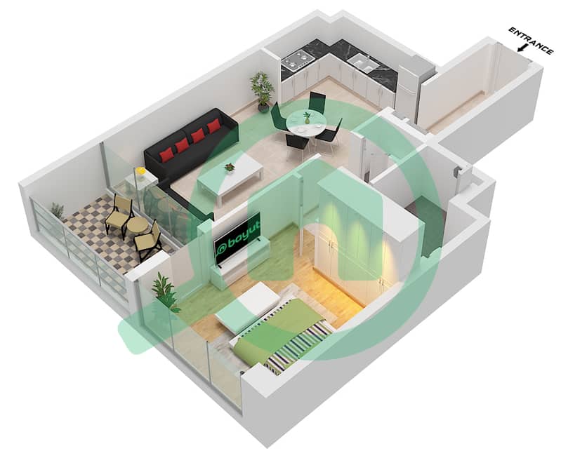 VYB - 1 Bedroom Apartment Unit 1 FLOOR 1-17 Floor plan Unit 1 Floor 1-17 interactive3D