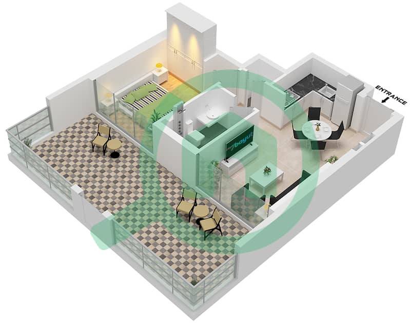 VYB - 1 Bedroom Apartment Unit 2 FLOOR 1 Floor plan Unit 2 Floor 1 interactive3D