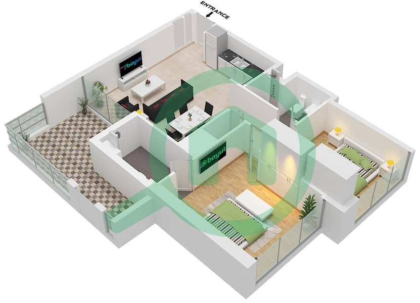 VYB - 2 Bedroom Apartment Unit 3 FLOOR 1 Floor plan Unit 3 Floor 1 interactive3D