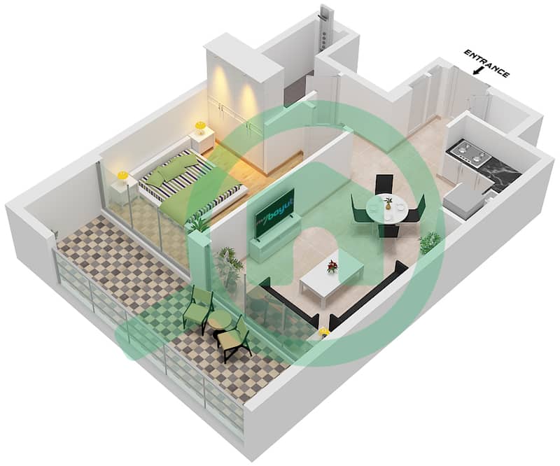 VYB - 1 Bedroom Apartment Unit 4 FLOOR 1-17 Floor plan Unit 4 Floor 1-17 interactive3D