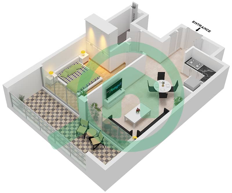 VYB - 1 Bedroom Apartment Unit 6 FLOOR 1-17 Floor plan Unit 6 Floor 1-17 interactive3D