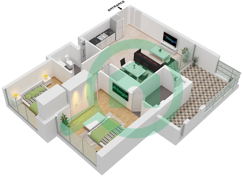 VYB - 2 Bedroom Apartment Unit 7 FLOOR 1 Floor plan Unit 7 Floor 1 interactive3D