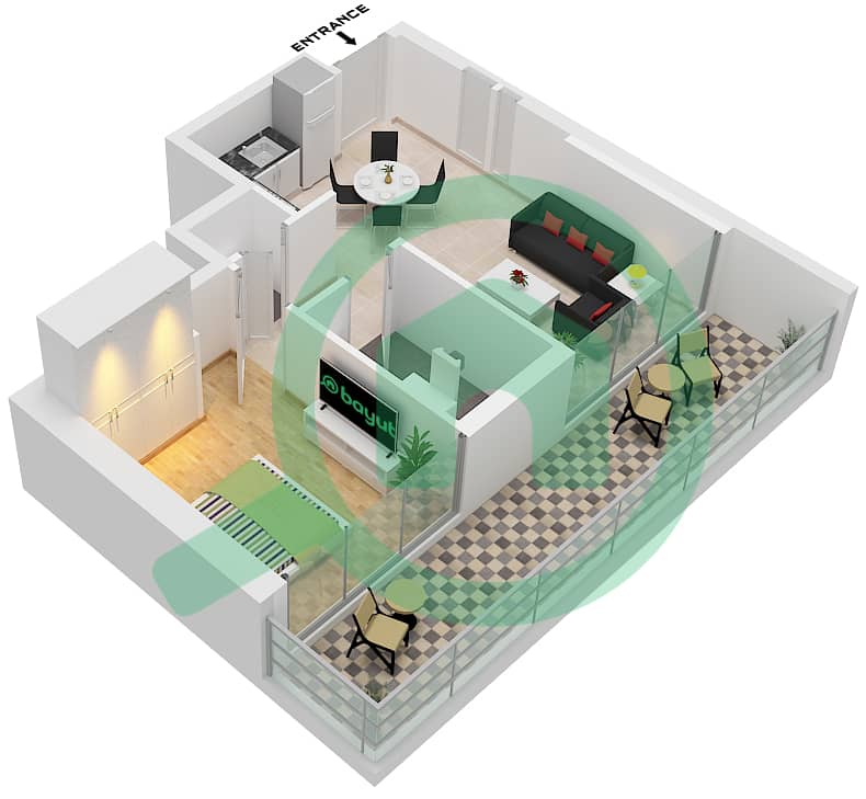 VYB - 1 Bedroom Apartment Unit 2 FLOOR 2-17 Floor plan Unit 2 Floor 2-17 interactive3D