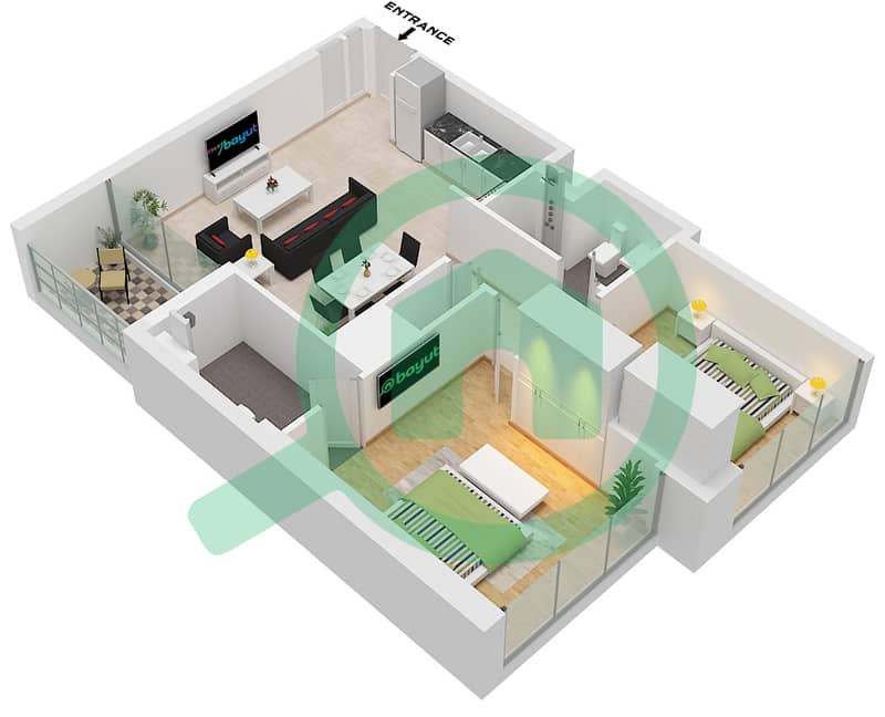 VYB - 2 Bedroom Apartment Unit 3 FLOOR 2-17 Floor plan Unit 3 Floor 2-17 interactive3D