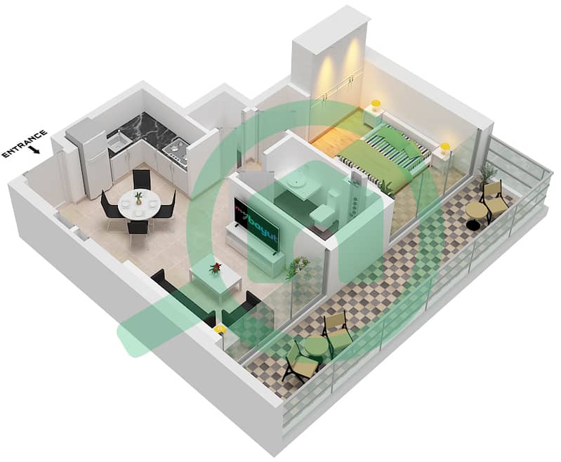 VYB - 1 Bedroom Apartment Unit 8 FLOOR 2-17 Floor plan Unit 8 Floor 2-17 interactive3D