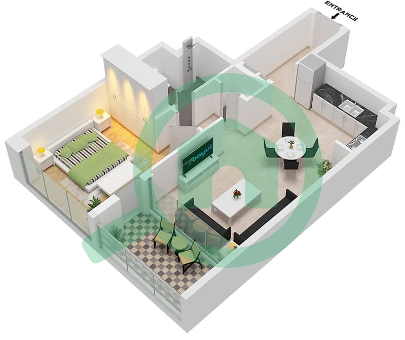 VYB - 1 Bedroom Apartment Unit 9 FLOOR 2-17 Floor plan Unit 9 Floor 2-17 interactive3D