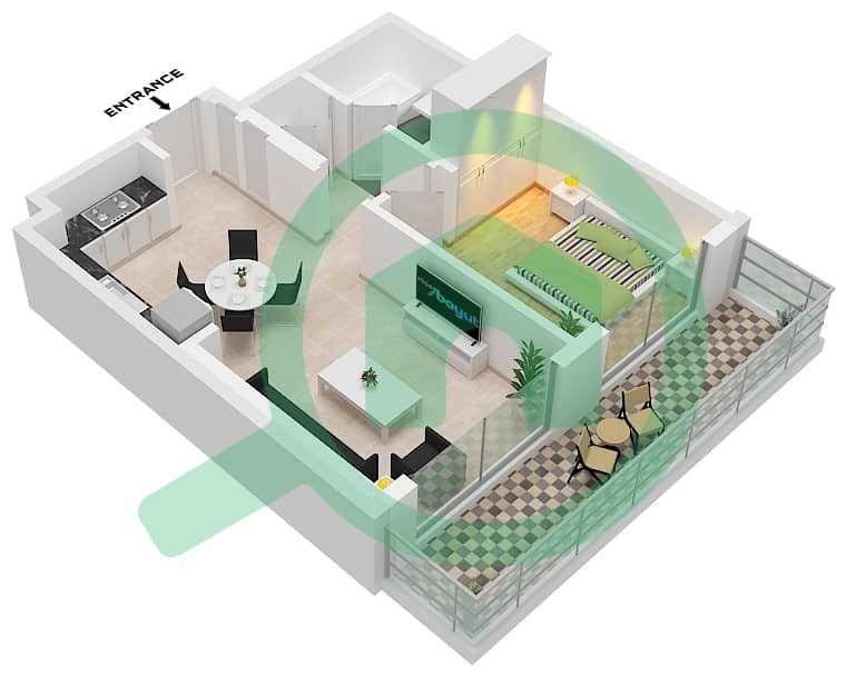 海滨1号大厦 - 1 卧室公寓类型／单位4M / UNIT 07 FLOOR-1戶型图 Type 4M Unit 07 Floor-1 interactive3D