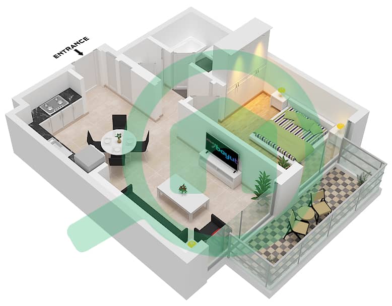 海滨1号大厦 - 1 卧室公寓类型／单位5M / UNIT 07 FLOOR 2-19戶型图 Type 5M Unit 07 Floor 2-19 interactive3D