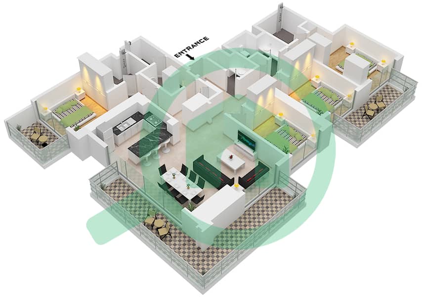 海滨1号大厦 - 4 卧室公寓类型／单位1 / UNIT 01 FLOOR 22-33戶型图 Type 1 Unit 01 Floor 22-33 interactive3D