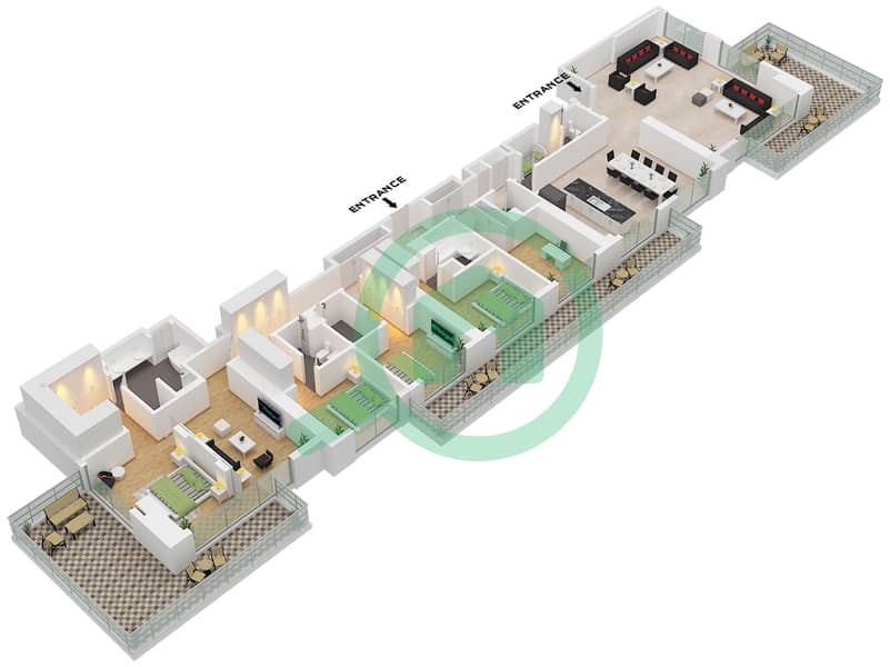 海滨1号大厦 - 4 卧室顶楼公寓类型／单位1A / UNIT 01 34-35戶型图 Type 1A Unit 01 34-35 interactive3D