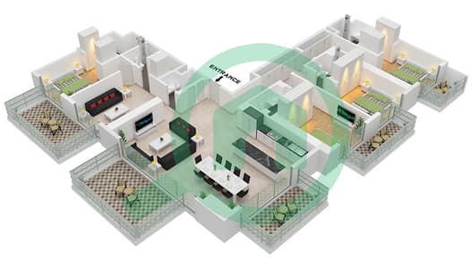 海滨1号大厦 - 4 卧室公寓类型／单位2M / UNIT 03 34-35戶型图