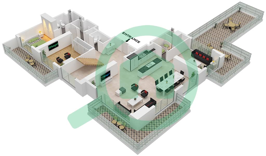 海滨1号大厦 - 4 卧室顶楼公寓类型／单位DUPLEX-1 / UNIT 01 36,37戶型图 Type Duplex-1 Unit 01 Lower Floor 36 interactive3D