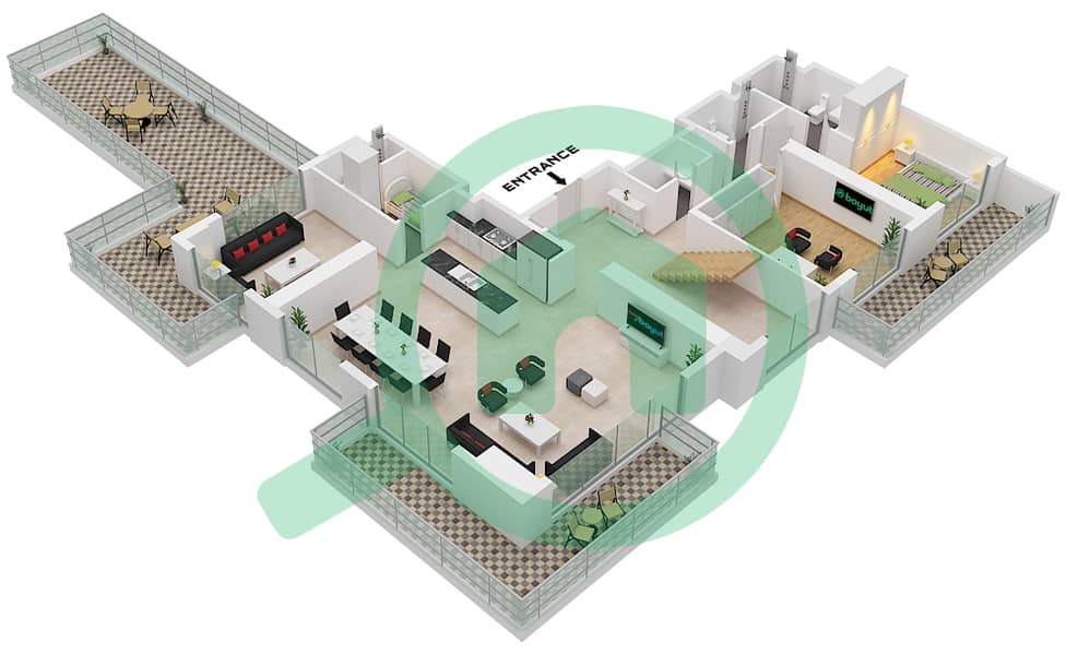海滨1号大厦 - 4 卧室顶楼公寓类型／单位DUPLEX-1M / UNIT 02 36,37戶型图 Type Duplex-1M Unit 02 Lower Floor 36 interactive3D