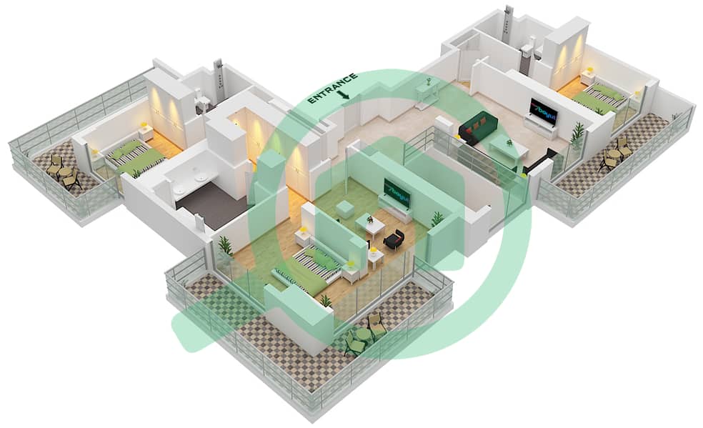 海滨1号大厦 - 4 卧室顶楼公寓类型／单位DUPLEX-1M / UNIT 02 36,37戶型图 Type Duplex-1M Unit 02 Uooer Floor 37 interactive3D