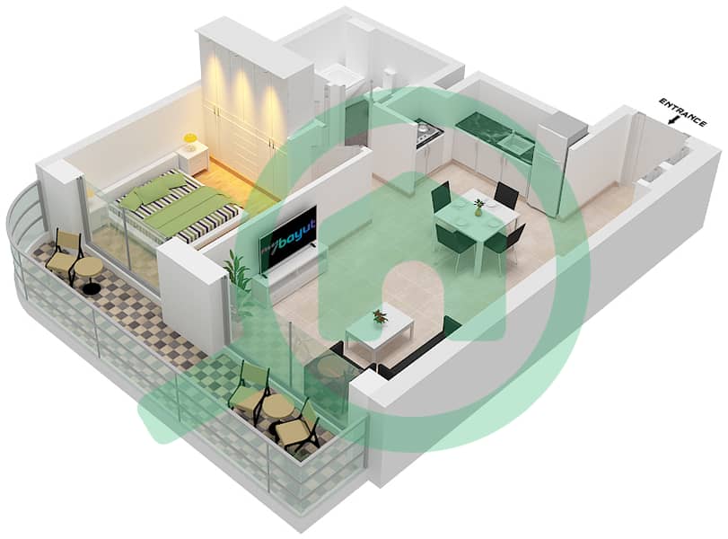 المخططات الطابقية لتصميم النموذج / الوحدة 5 / UNIT 5 FLOOR 2,6 شقة 1 غرفة نوم - برج بالاس بيتش ريزيدنس 2 Floor 2,6 interactive3D