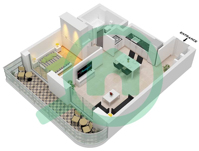 المخططات الطابقية لتصميم النموذج / الوحدة 2B / UNIT 8 FLOOR 7-27 شقة 1 غرفة نوم - برج بالاس بيتش ريزيدنس 1 Floor 7-27 interactive3D