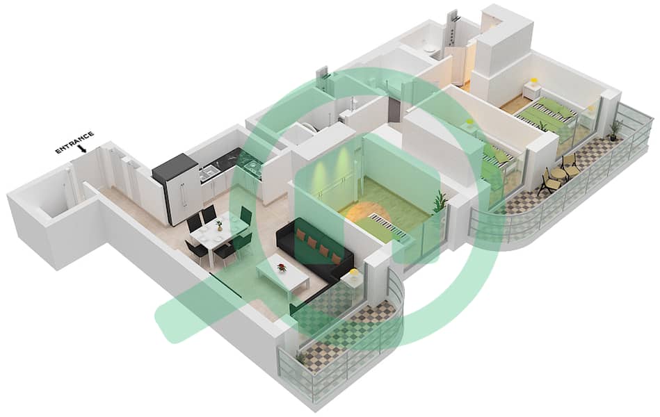 المخططات الطابقية لتصميم النموذج / الوحدة 4 / UNIT 4 FLOOR 36 شقة 3 غرف نوم - برج بالاس بيتش ريزيدنس 2 Floor 36 interactive3D