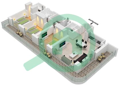 المخططات الطابقية لتصميم النموذج / الوحدة 1 / UNIT 2 FLOOR 1,5,6 شقة 3 غرف نوم - برج بالاس بيتش ريزيدنس 1