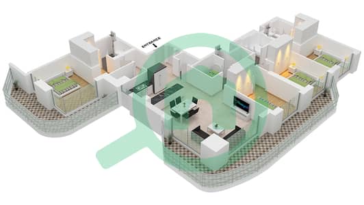 المخططات الطابقية لتصميم النموذج / الوحدة 1A / UNIT 1 FLOOR 37 شقة 4 غرف نوم - برج بالاس بيتش ريزيدنس 2