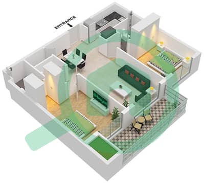 المخططات الطابقية لتصميم النموذج 1 شقة 2 غرفة نوم - إيلانو من أورو24
