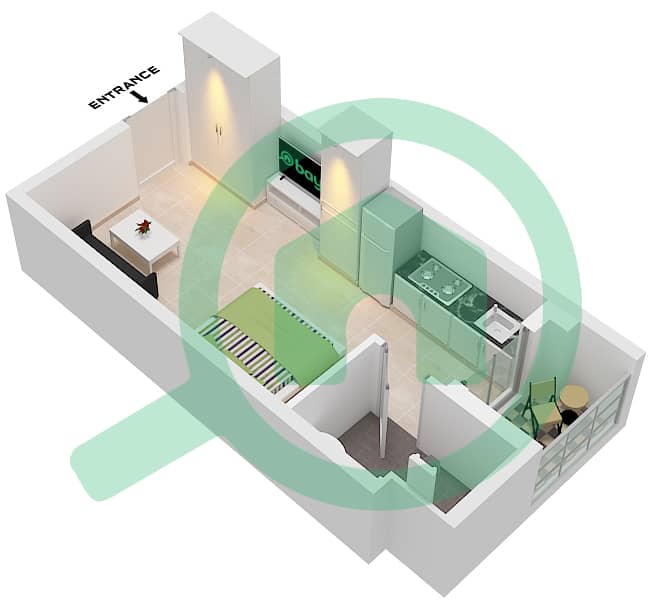 المخططات الطابقية لتصميم النموذج 1 شقة استوديو - إيلانو من أورو24 Type 1 interactive3D