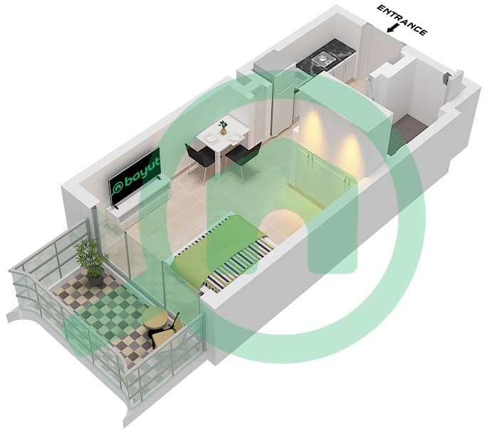 阿奇琪溪畔景观公寓3期 - 单身公寓类型／单位1B / UNIT 4 FLOOR 2戶型图 Type 1B Unit 4 Floor 2 interactive3D